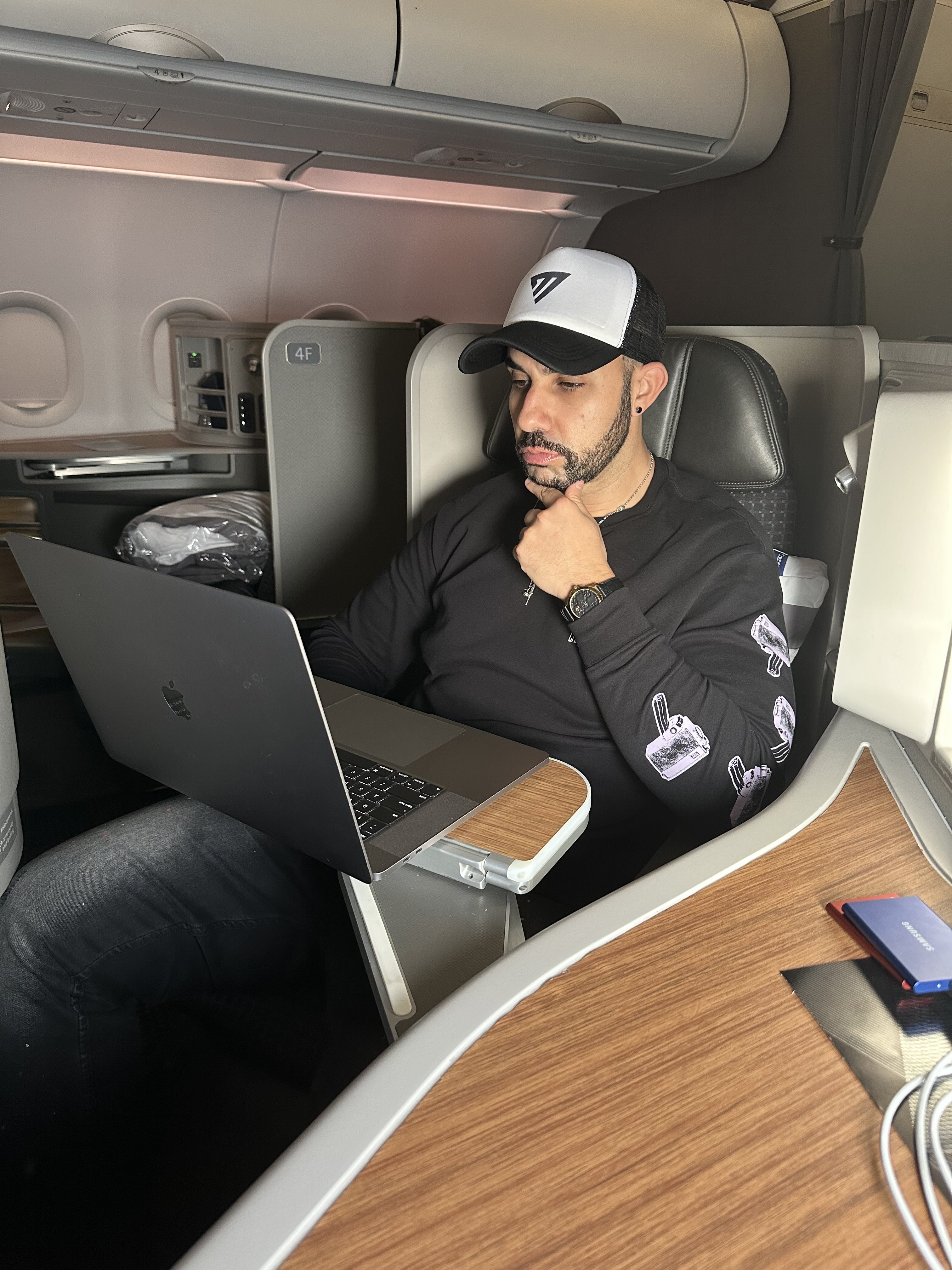 Marc flying first class